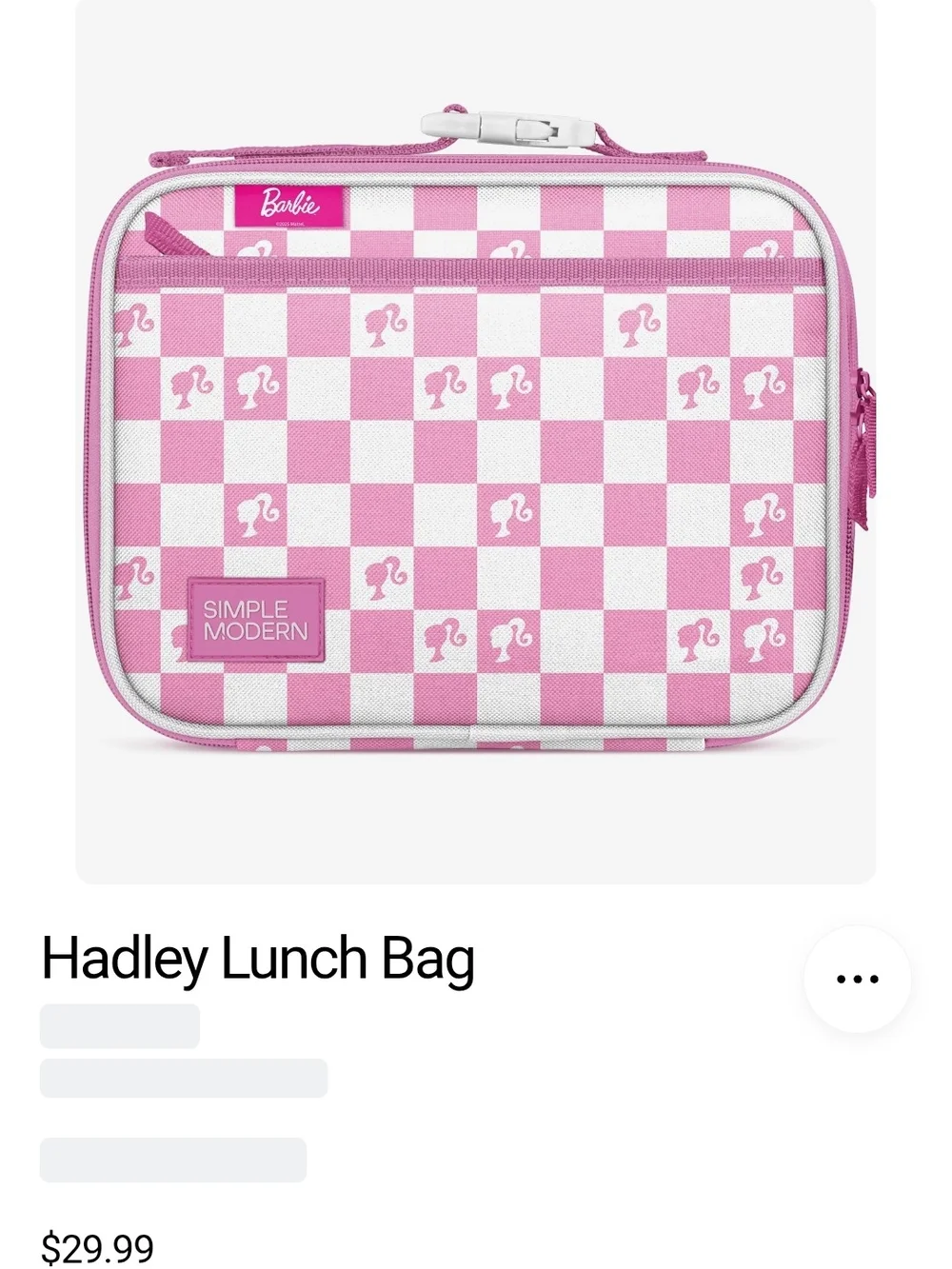 Barbie Pink Checkerboard Kids Lunch Bag